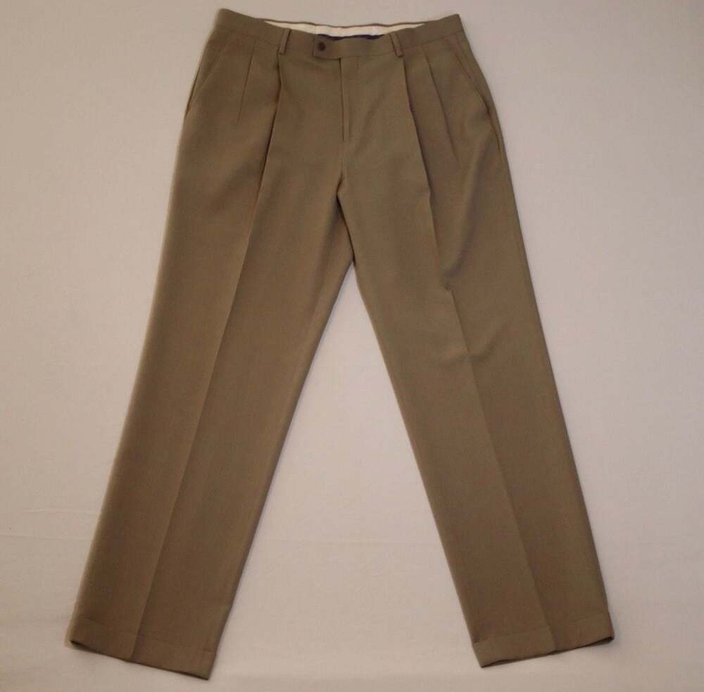 Alan Flusser Men's Tan Pleated Dress Trousers 36x34